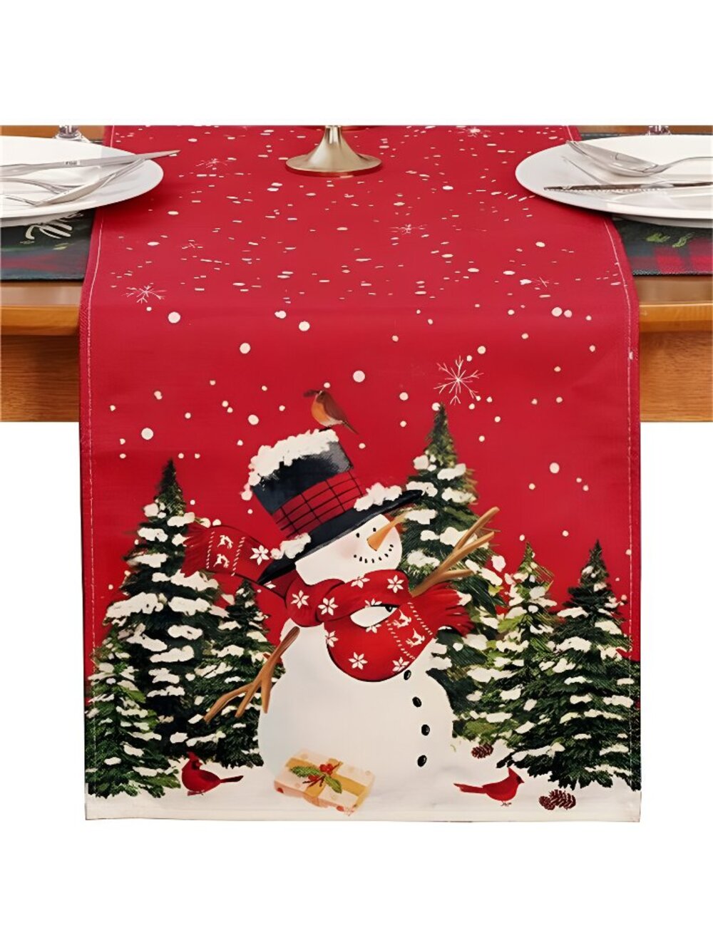 Table Runner Christmas Theme Kitchen Dining Decoration (Red, 13x72)